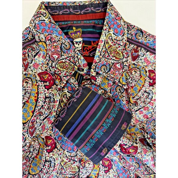 Robert Graham L Long Sleeve Shirt Button Up Paisley Multicolor Skull Crown - Picture 1 of 16